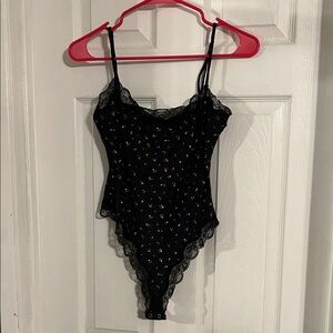 Black Lace Bodysuit with Floral Pattern